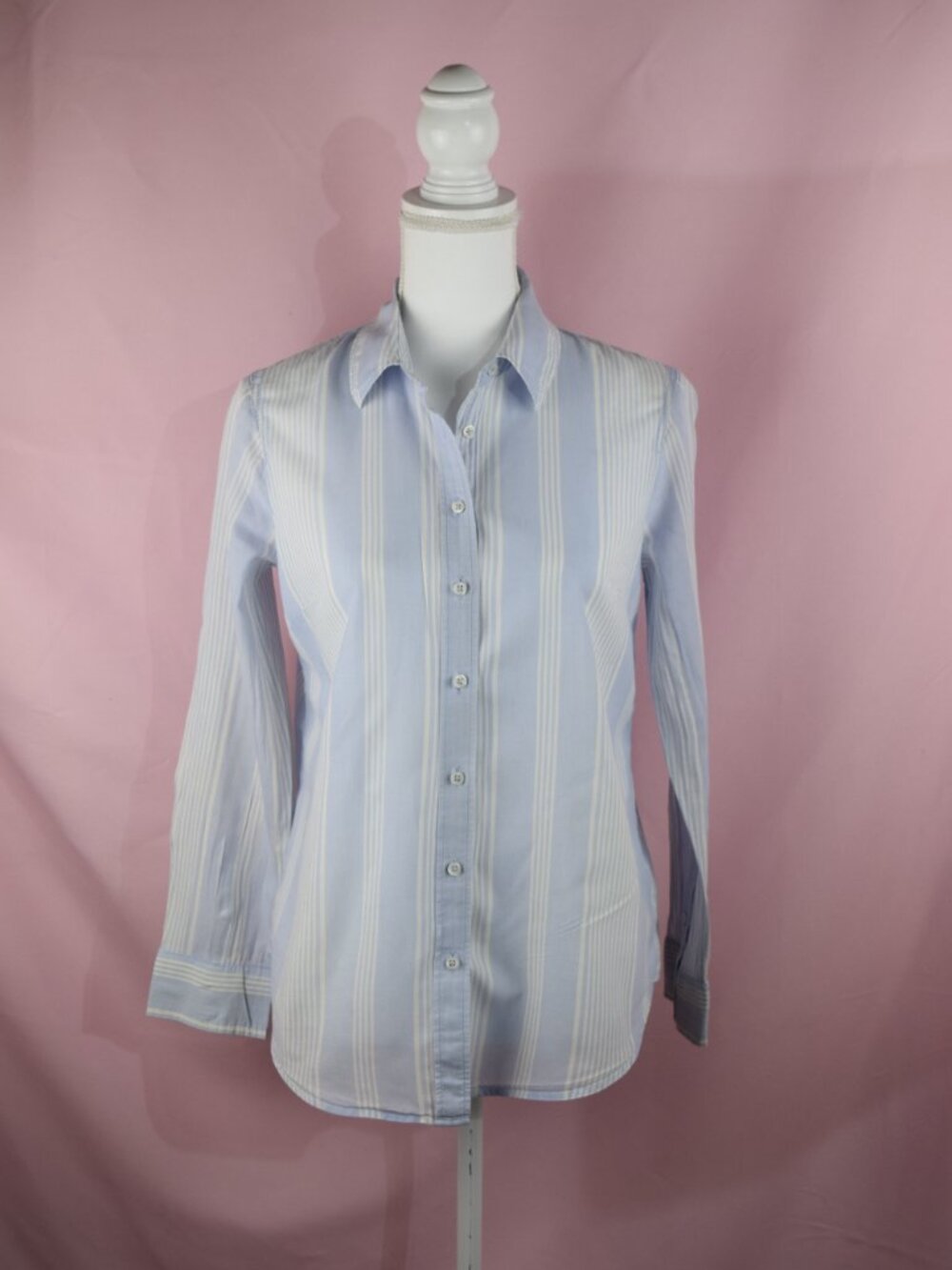 Talbots Blue & White Multi-Stripe Long Sleeve Button-Up Blouse | Size S